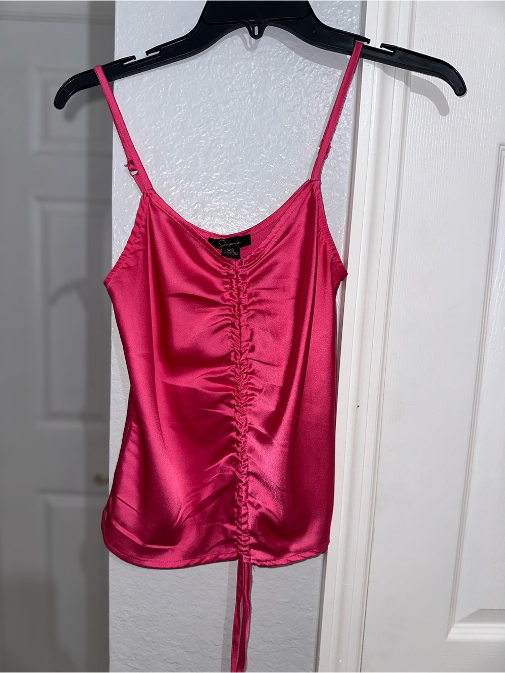 Satin Ruched Front Cami - Bright Pink